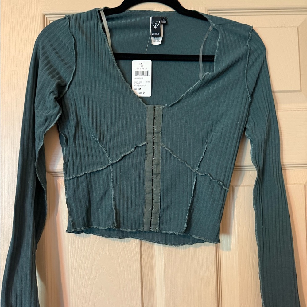 Windsor Green Ribbed Crop Blouse